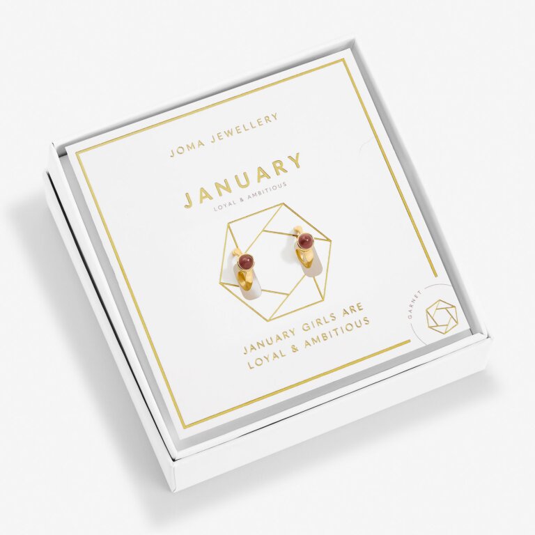 'January' Birthstone Hoop Earrings In Gold Plating