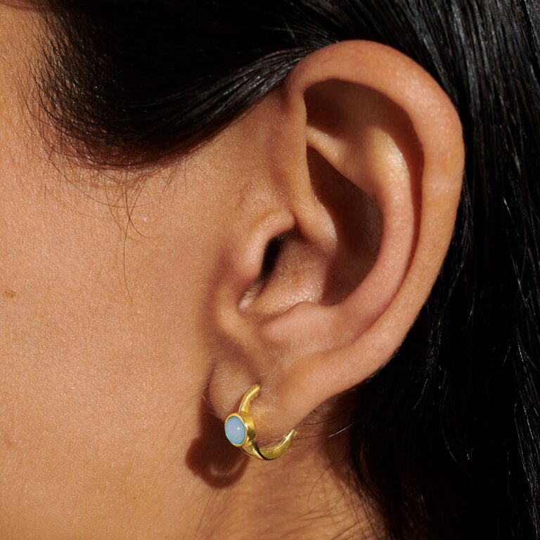 'March' Birthstone Hoop Earrings In Gold Plating
