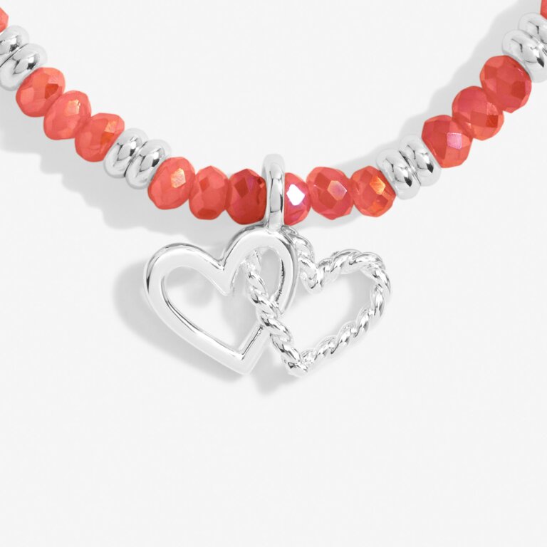 Boho Beads Double Heart Bracelet In Coral And Silver Plating