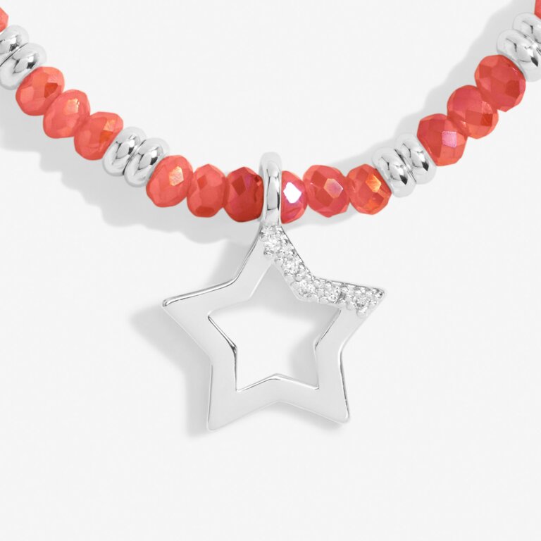 Boho Beads Star Bracelet In Coral And Silver Plating
