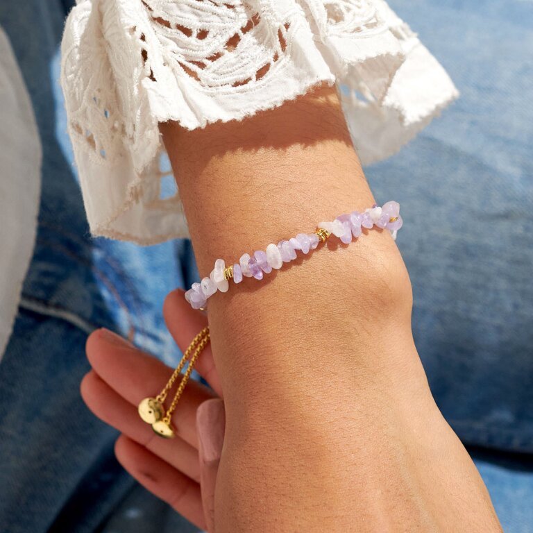 Manifestones Lilac Crystal Bracelet In Gold Plating