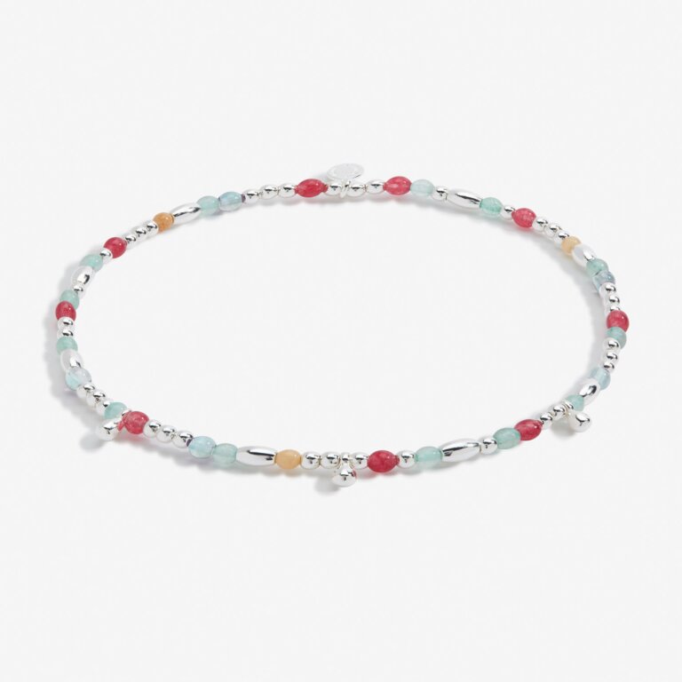 Multi Stone Anklet In Silver Plating