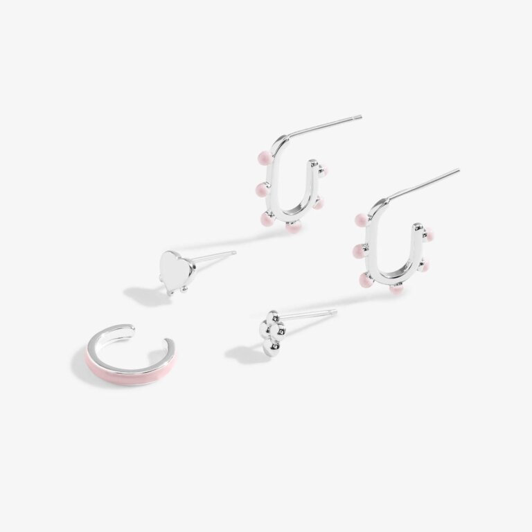 Stacks Of Style Set of Earrings In Pink Enamel And Silver Plating