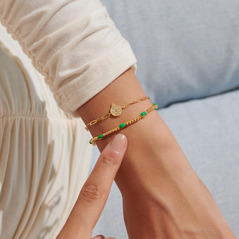 Stacks Of Style Set Of 2 Bracelets In Green Enamel And Gold Plating