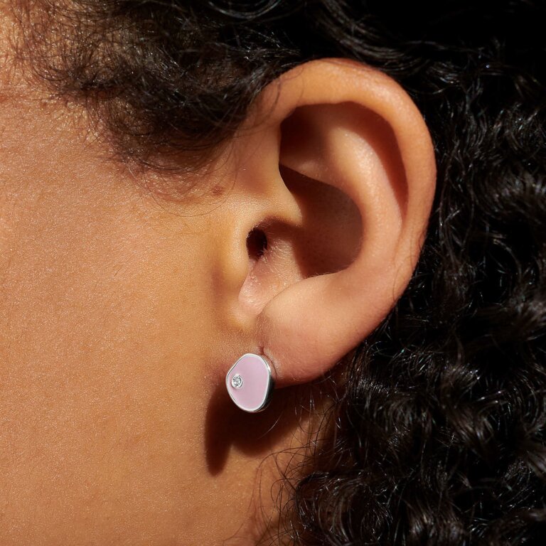 Beau Stud Earrings In Lilac Enamel And Silver Plating