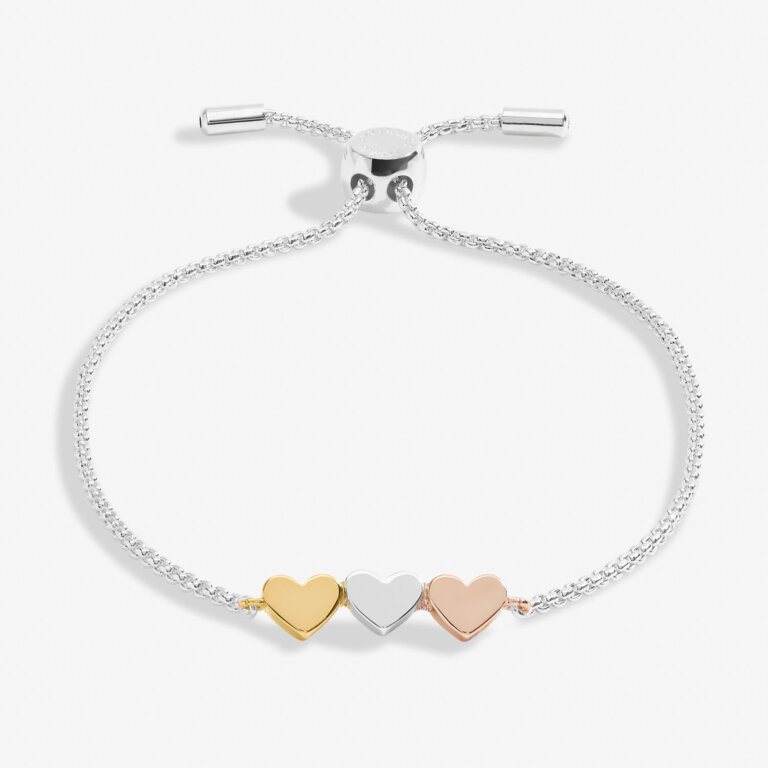 Mini Charms Hearts Bracelet In Silver Plating, Rose Gold Plating And Gold Plating