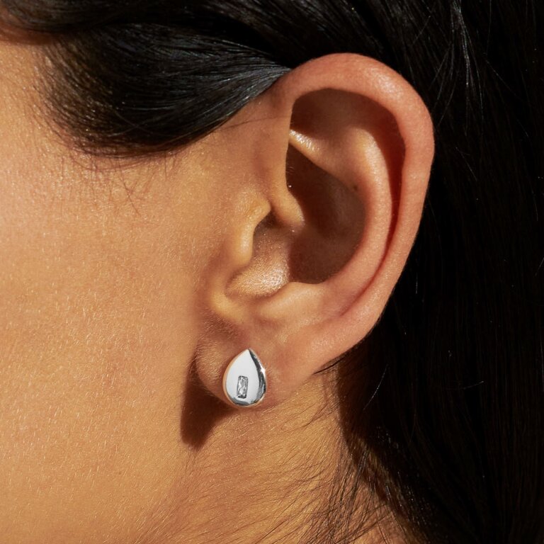 Gem Glow Teardrop Stud Earrings In Cubic Zirconia And Silver Plating