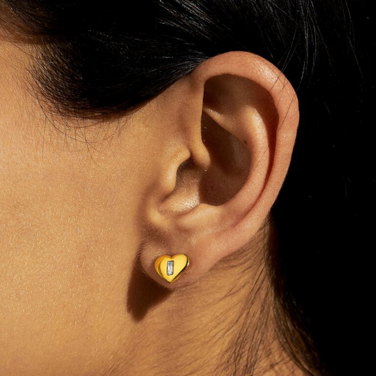 Gem Glow Heart Stud Earrings In Cubic Zirconia And Gold Plating