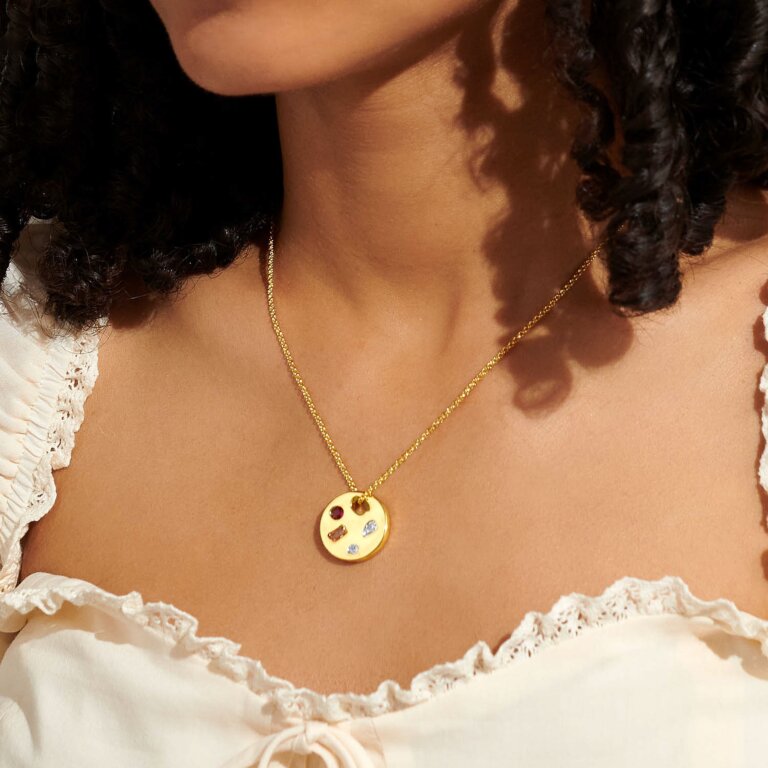 Gem Glow Hammered Heart Necklace In Gold Plating