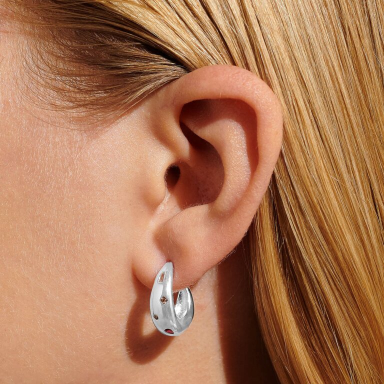 Gem Glow Gem Cluster Hoop Earrings In Silver Plating