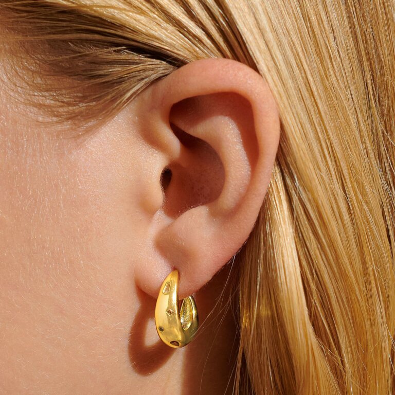 Gem Glow Gem Cluster Hoop Earrings In Gold Plating