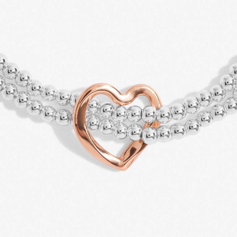 Twist Heart Bracelet Bar In Silver Plating And Rose Gold Plating