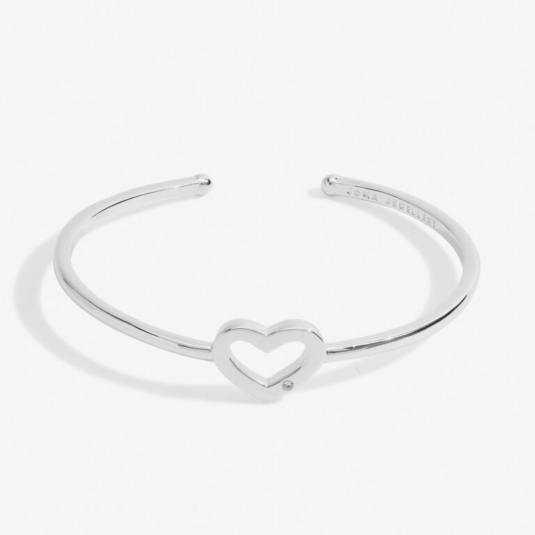Heart Bangle Bracelet Bar In Silver Plating