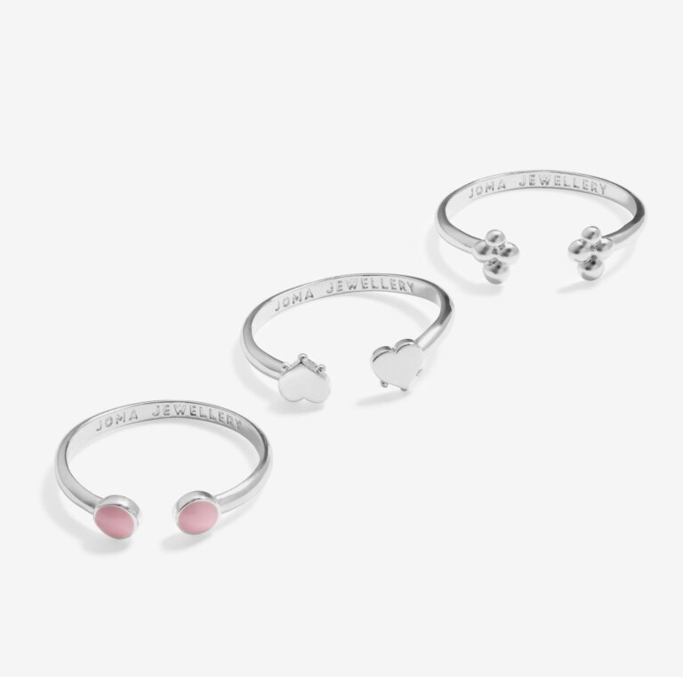 Stacks Of Style Set Of 3 Rings In Pink Enamel And Silver Plating