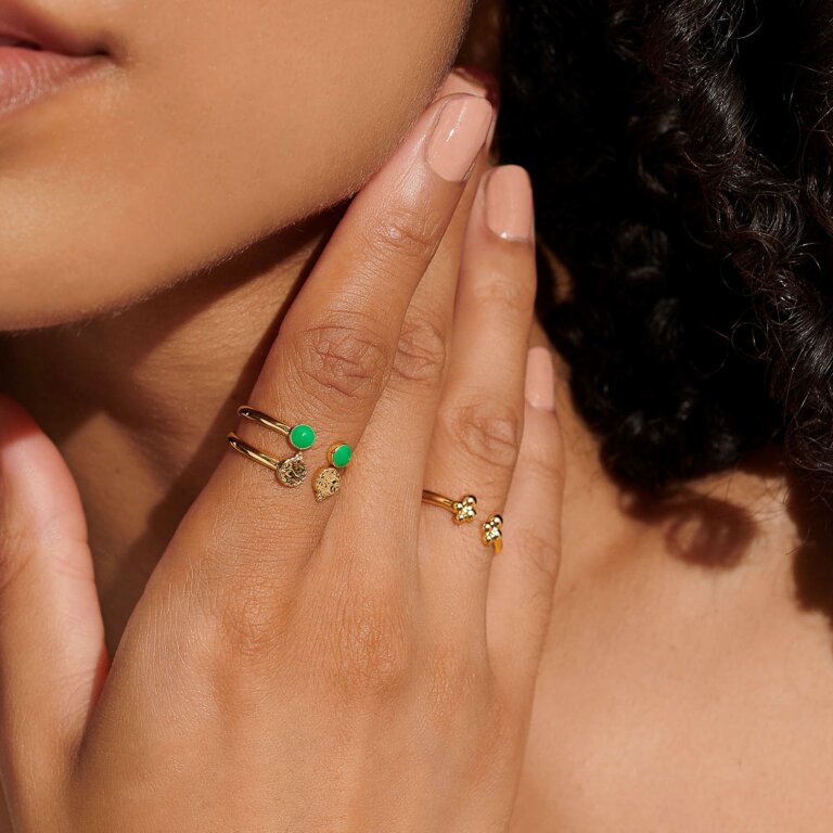 Stacks Of Style Set Of 3 Rings In Green Enamel And Gold Plating