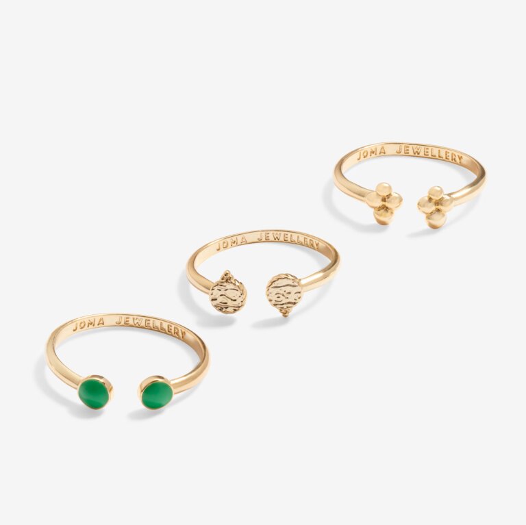 Stacks Of Style Set Of 3 Rings In Green Enamel And Gold Plating