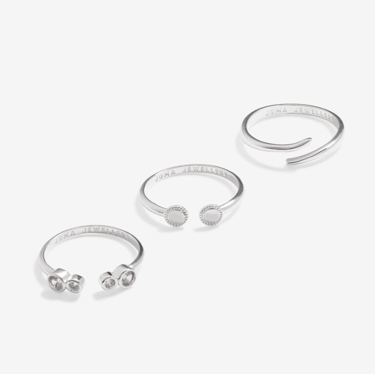 Stacks Of Style Set Of 3 Rings In Cubic Zirconia And Silver Plating