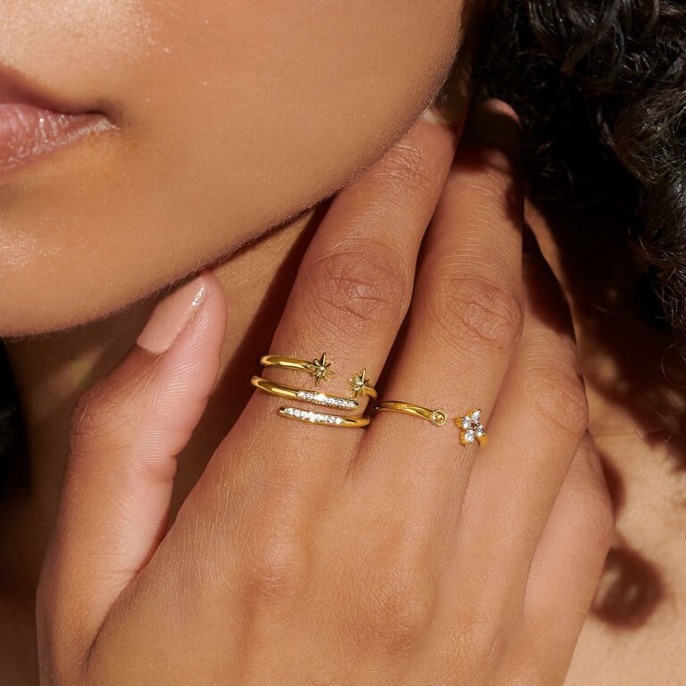 Stacks Of Style Set Of 3 Star Rings In Cubic Zirconia And Gold Plating