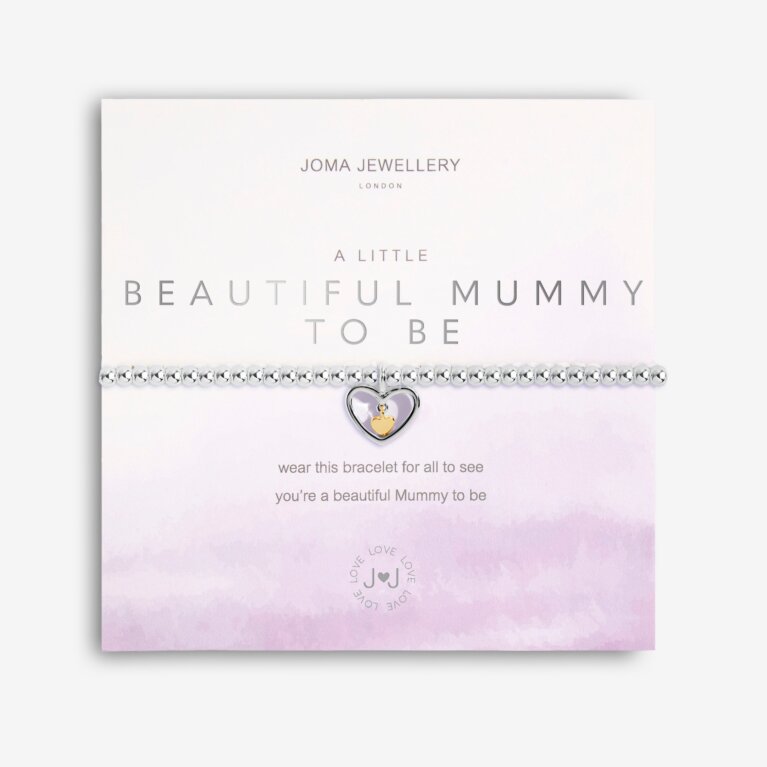 A Little Silver Bracelet from Joma Jewellery for a 'Beautiful Mummy To Be'. Congratulate the New Mum to be with our Silver Stretchable Bracelet complimented with a Silver and Gold Heart Charm. 