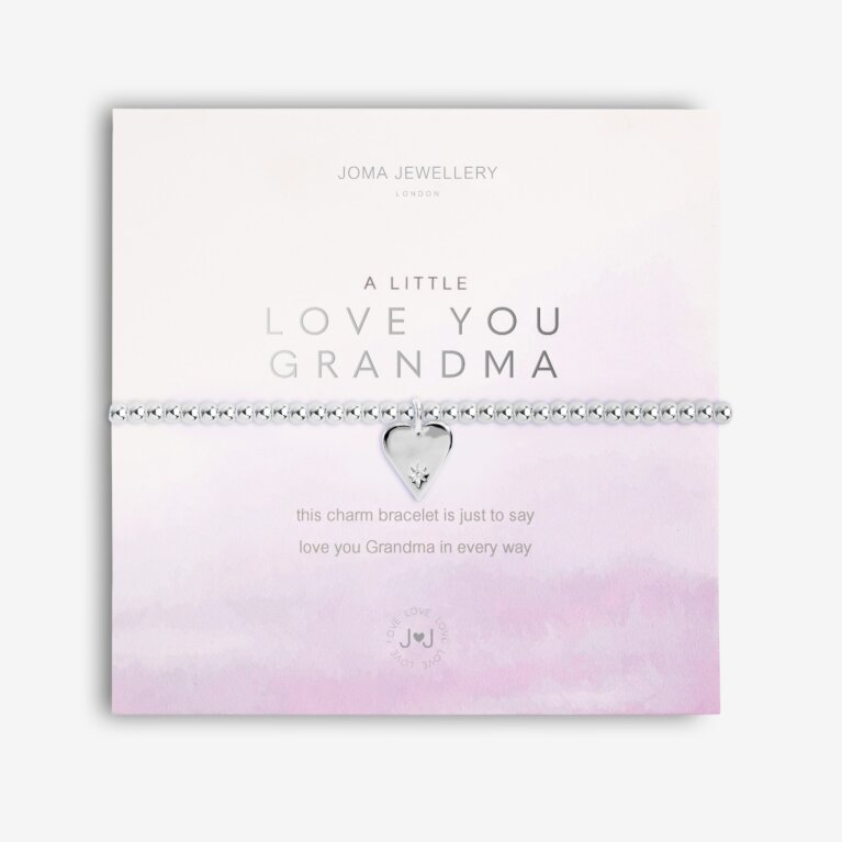 Joma Jewellery 'Love you Grandma' A Little Bracelet wrapped around a beautiful purple water colour card, finished with a sentimental poem. The perfect Birthday Gift.