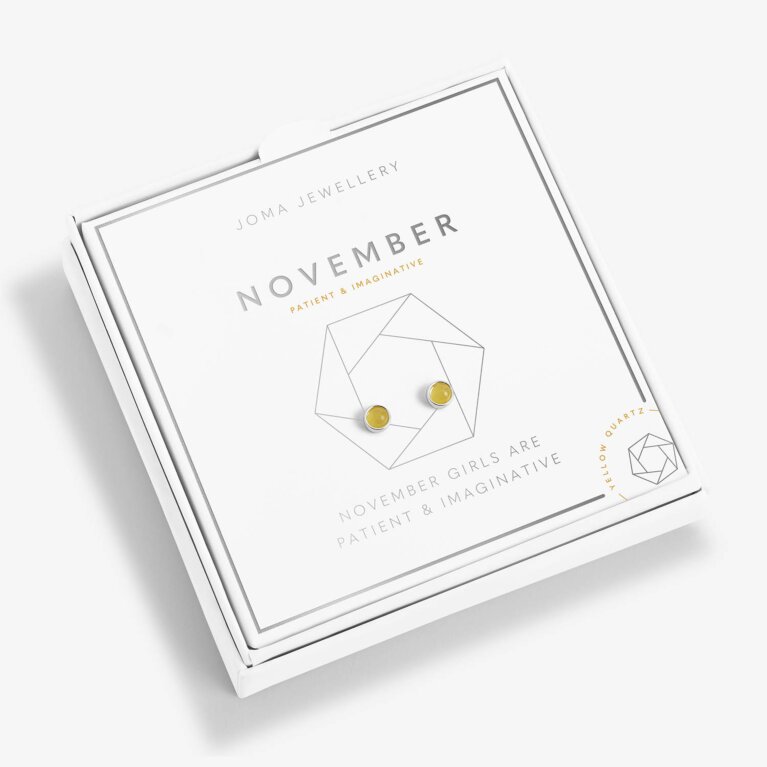 November 'Yellow Quartz' Birthstone Boxed Earrings