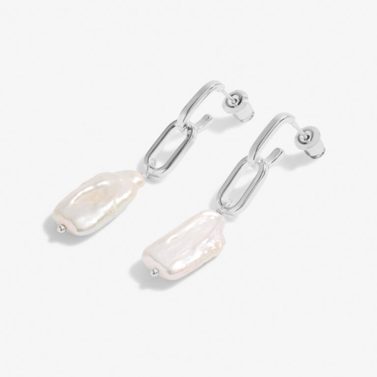 Lumi Pearl Silver Link Earrings