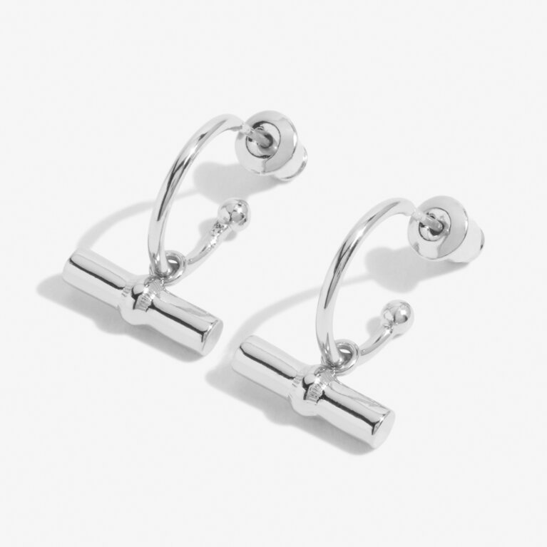 Aura Silver Bar Hoop Earrings