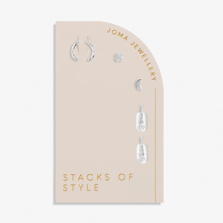 Stacks Of Style Silver Moon Earrings Set