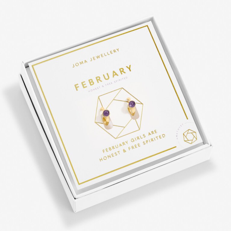 'February' Birthstone Hoop Earrings In Gold Plating