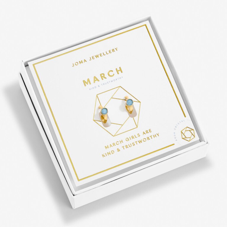 'March' Birthstone Hoop Earrings In Gold Plating