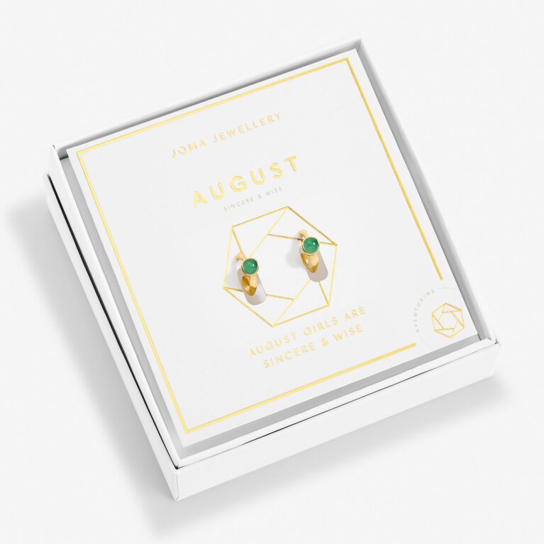 'August' Birthstone Hoop Earrings In Gold Plating
