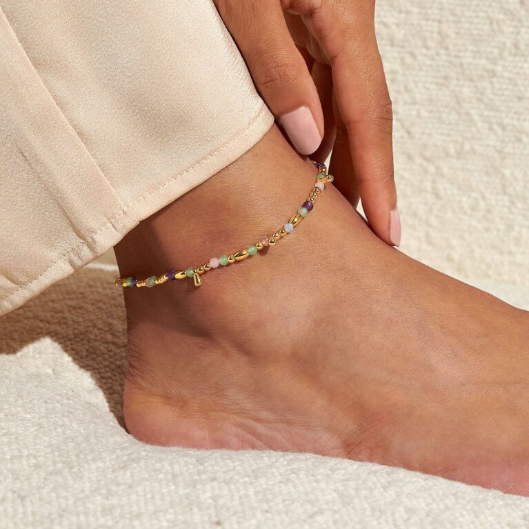 Multi Stone Anklet In Gold Plating
