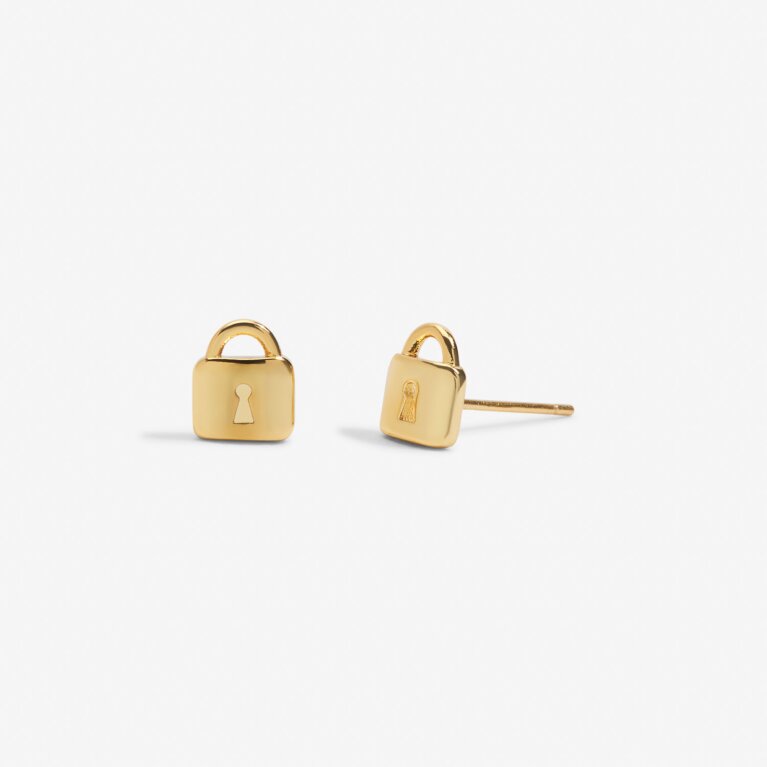 Mini Charms Lock Earrings In Gold Plating