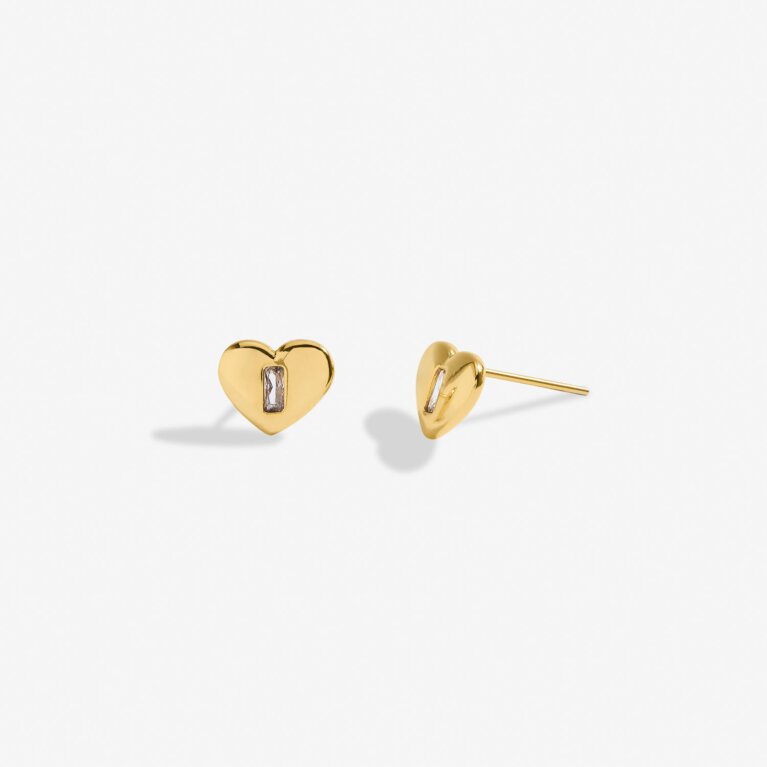 Gem Glow Heart Stud Earrings In Cubic Zirconia And Gold Plating