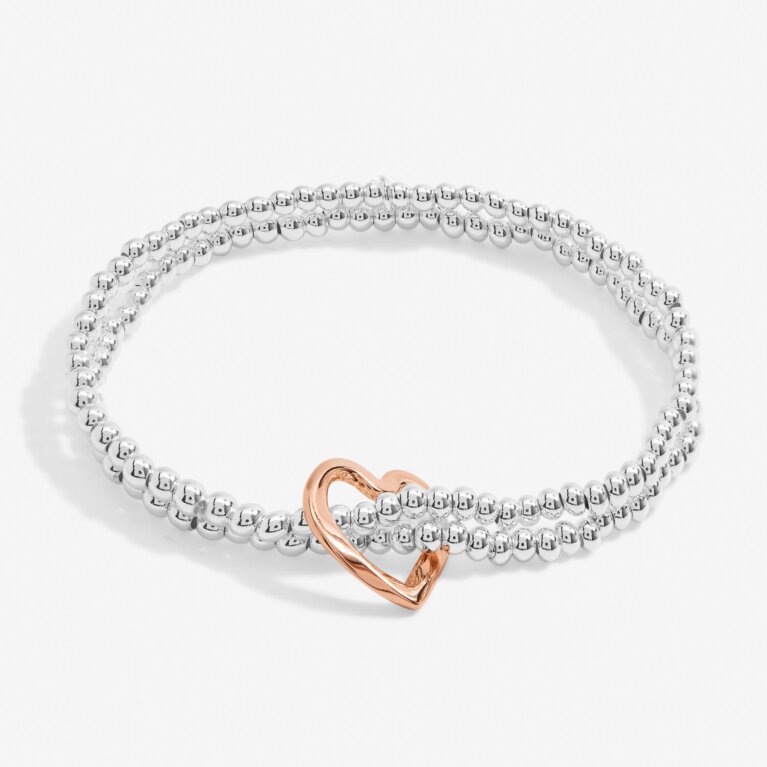 Twist Heart Bracelet Bar In Silver Plating And Rose Gold Plating