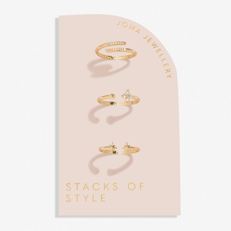Stacks Of Style Set Of 3 Star Rings In Cubic Zirconia And Gold Plating